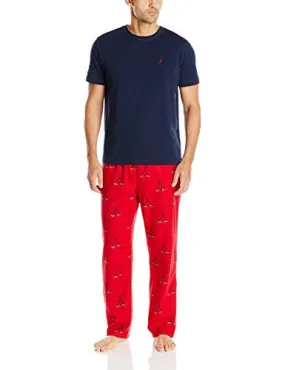 NAUTICA MEN'S PAJAMA SET WITH TEE SHIRT AND HOCKEY PRINT PANT, NAVY, LARGE