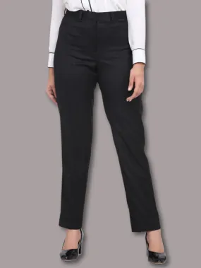 Poly Cotton Mid Waist Formal Trousers - Black