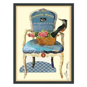 "Antique Chair" Dimensional Collage Framed Graphic Art Under Glass Wall Art