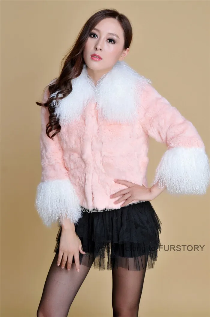 Real Rabbit fur coat fox fur collar and cuff jacket overcoat womens' garment winter coat FS13066