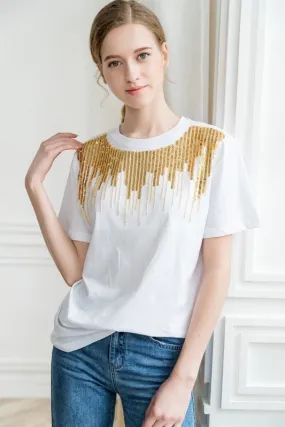 Round Neck Sequin Top