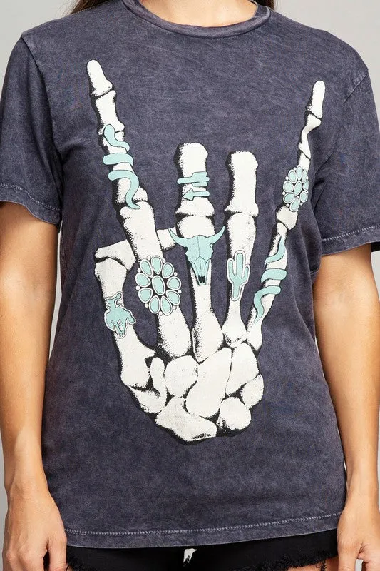 Skeleton Rock Hand Sign Graphic Top (DS)