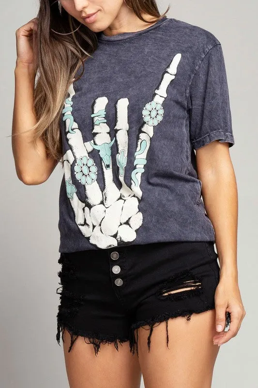 Skeleton Rock Hand Sign Graphic Top (DS)