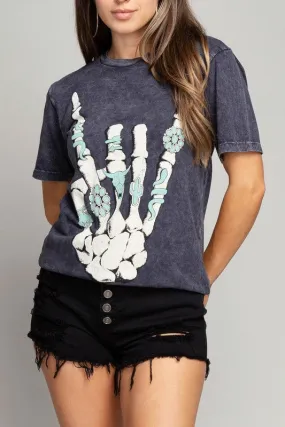 Skeleton Rock Hand Sign Graphic Top (DS)