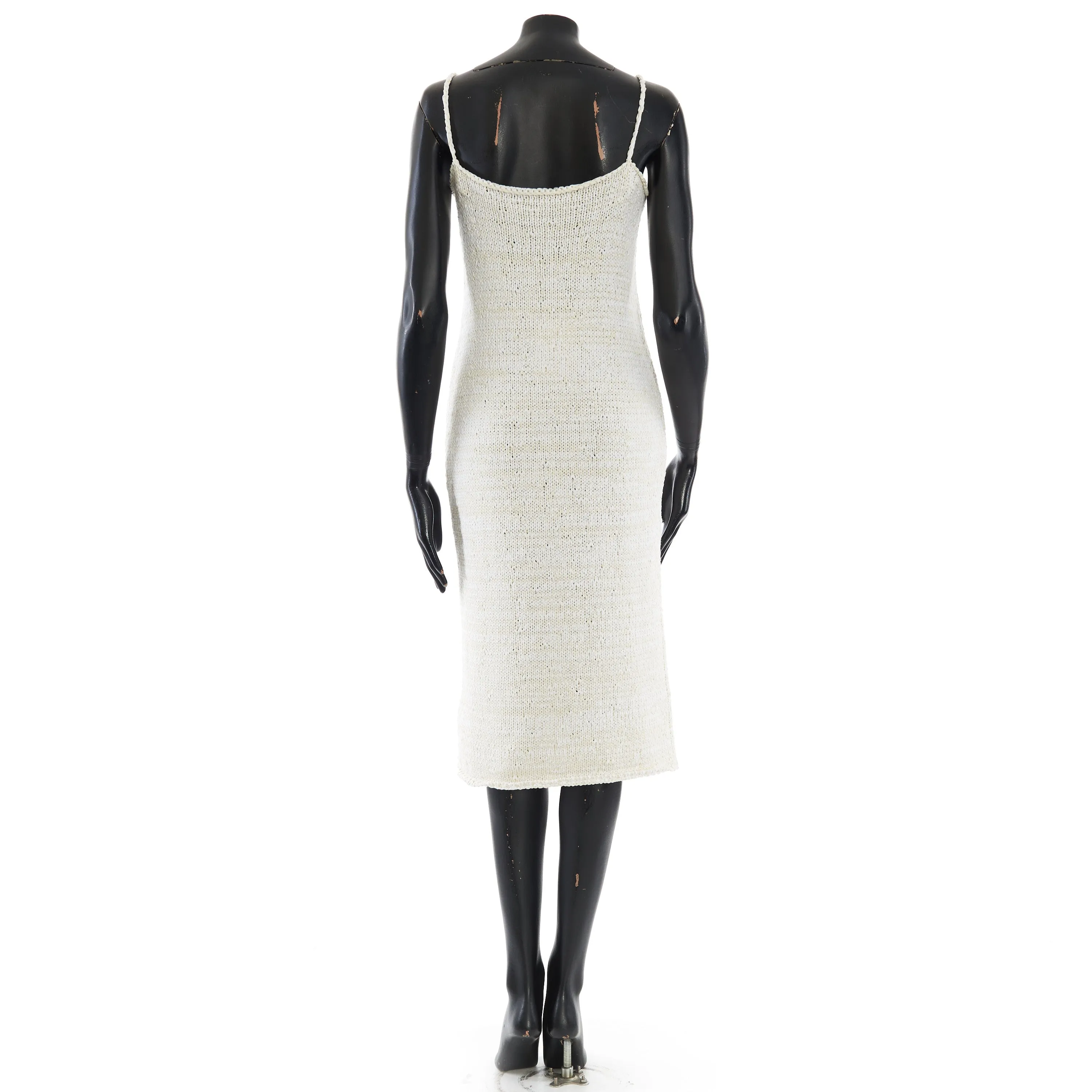 Spaghetti Strap Knitted Dress In Chalk White Cotton Blend