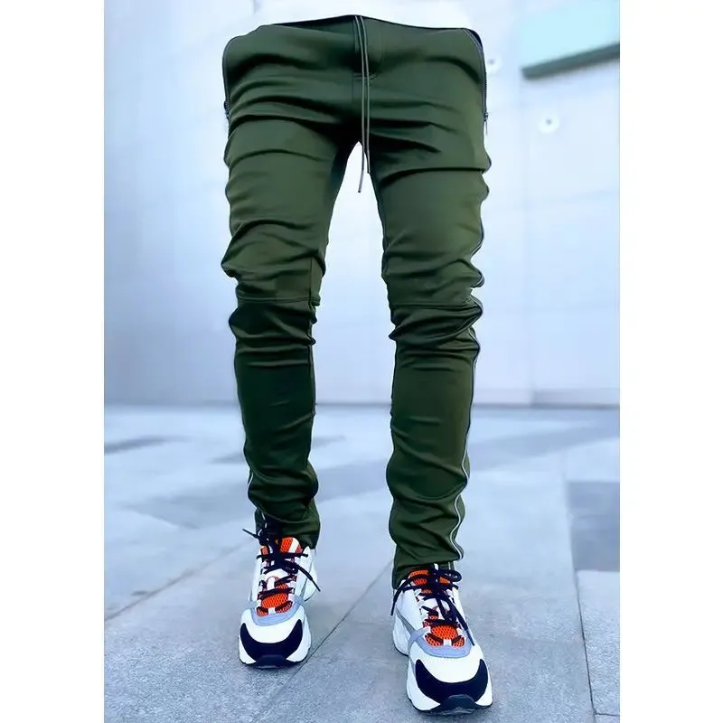 Spring Autumn Casual Harem Pants for Men Reflective Full Length Joggers with Multiple Pockets elastic waist Fitness Trousers