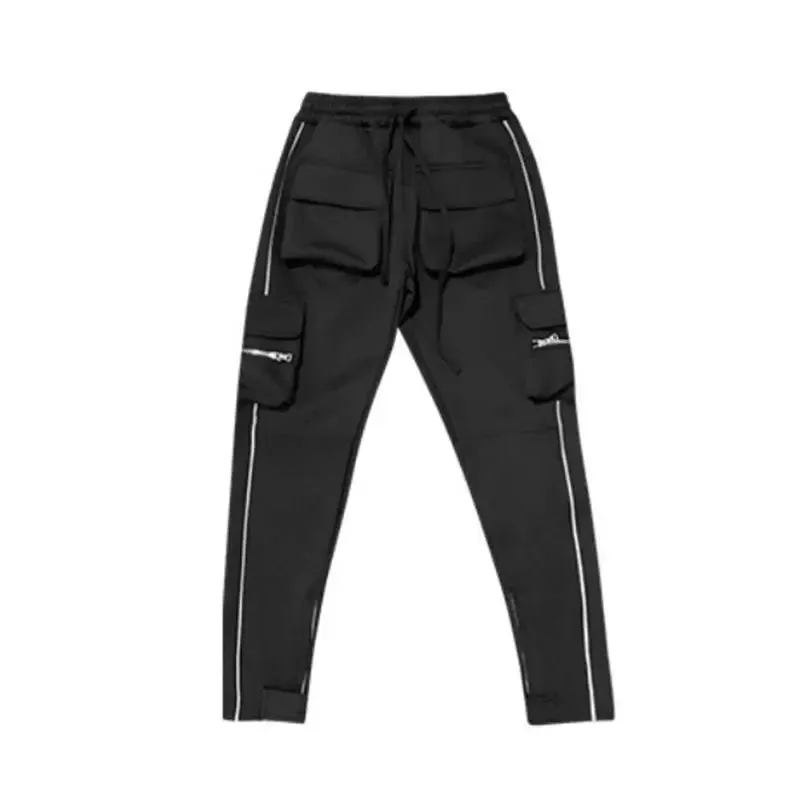 Spring Autumn Casual Harem Pants for Men Reflective Full Length Joggers with Multiple Pockets elastic waist Fitness Trousers