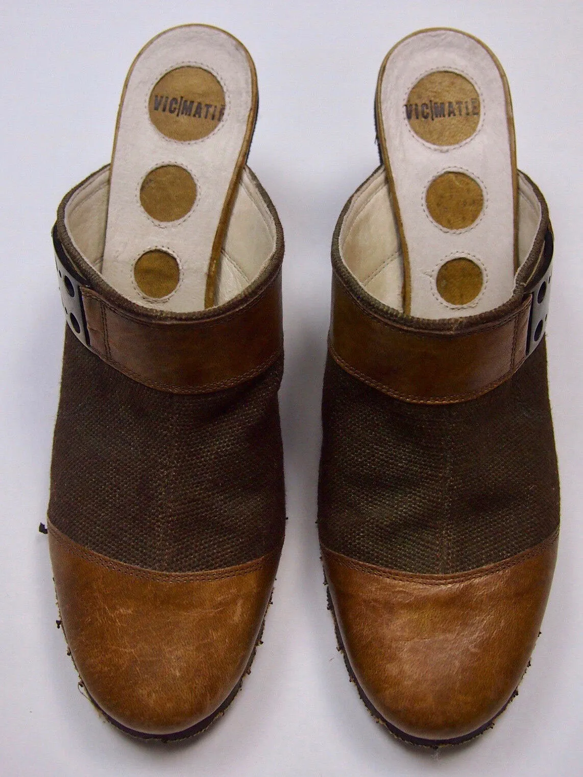 Vic Matie Size EU38 / US 7.5-8 Brown Distressed Heeled Clogs