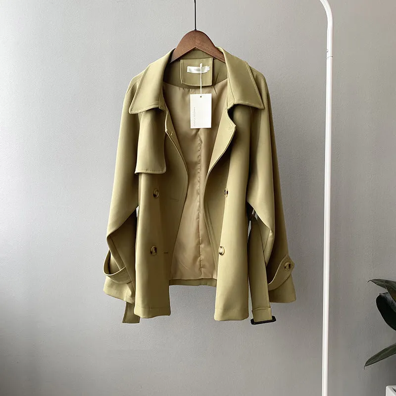 Women's Spring Short Trench Coat Casual Belt