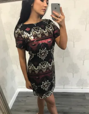 Zena Black Multi Sequin Aztec Shift Dress